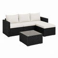 Gartenlounge Set Schwarz Polyrattan mit Cremefarbenen Polyesterkissen L-Form 195 x 139 x 63 cm und Glastisch 60 x 60 cm