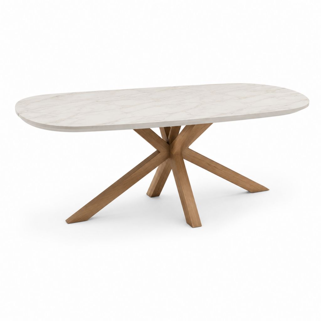 Ovaler Esstisch Weiß Eiche Sinterkeramik 200 x 100 x 75 cm