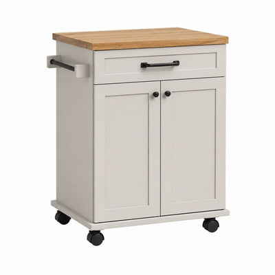 Küchenwagen mit Schublade und Schrank weiß aus MDF und Gummibaumholz rechteckig 67 x 45 x 91 cm