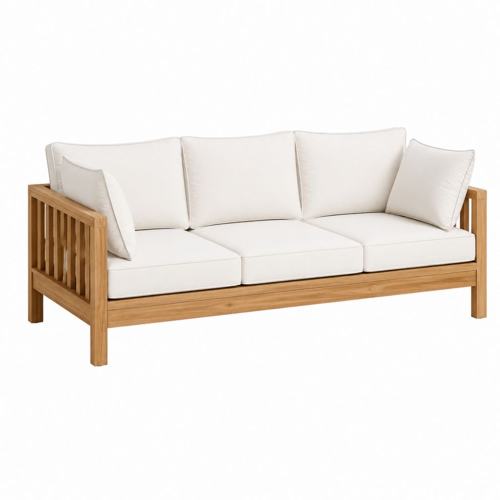 3-Sitzer Gartensofa Beige aus Teakholz mit Polyesterkissen 200 x 85 x 78 cm