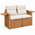 2-Sitzer Gartensofa aus Akazienholz Natur mit cremefarbenen Polyesterkissen 160 x 80 x 88 cm