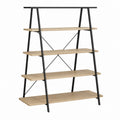 Bücherregal 4 Ebenen Eichenoptik MDF Stahl Schwarz 120 x 40 x 180 cm