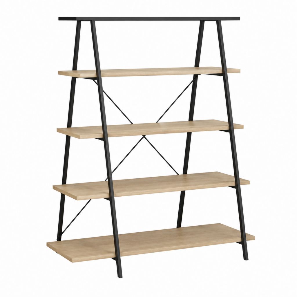 Bücherregal 4 Ebenen Eichenoptik MDF Stahl Schwarz 120 x 40 x 180 cm