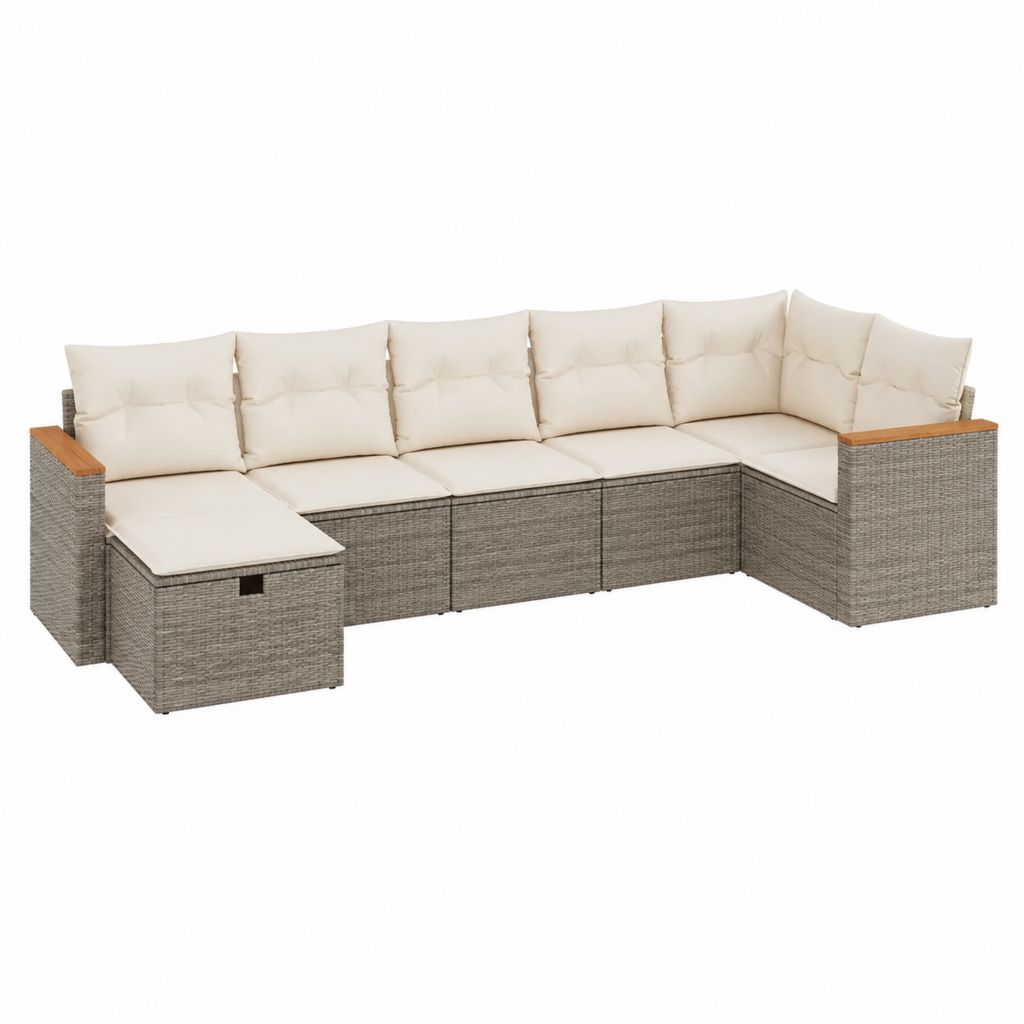 6-Sitzer Gartenlounge Set Grau PE-Rattan L-Form mit cremefarbenen Polyesterkissen 300 x 230 x 75 cm