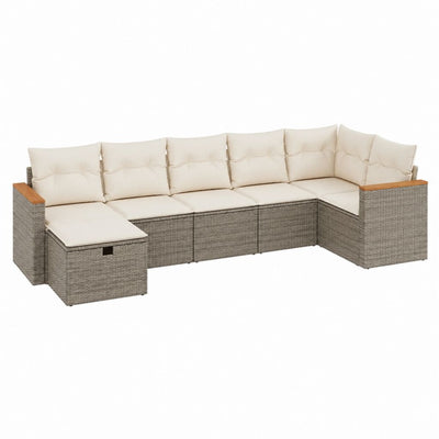 6-Sitzer Gartenlounge Set Grau PE-Rattan L-Form mit cremefarbenen Polyesterkissen 300 x 230 x 75 cm
