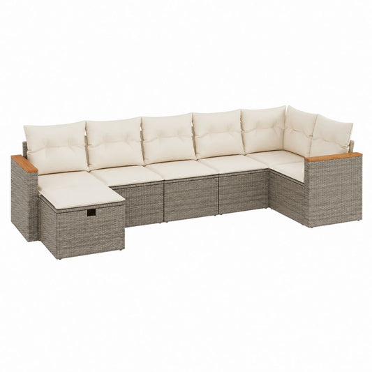 6-Sitzer Gartenlounge Set Grau PE-Rattan L-Form mit cremefarbenen Polyesterkissen 300 x 230 x 75 cm