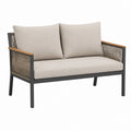 2-Sitzer Gartensofa Beige mit Stahlgestell Polyesterseil und Akazienholz 126 x 75 x 78 cm