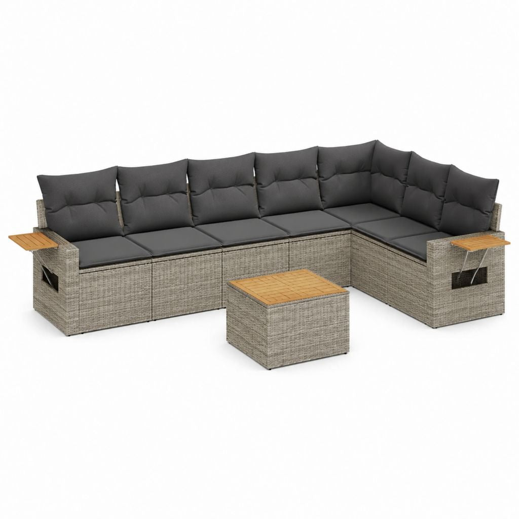 Polyrattan Lounge Set L-Form Grau mit Kissen und Tisch 250 x 200 x 73 cm