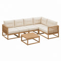Gartenlounge Ecksofa-Set in L-Form Natur aus massivem Akazienholz mit cremefarbenen Polyesterkissen 225 x 150 x 70 cm