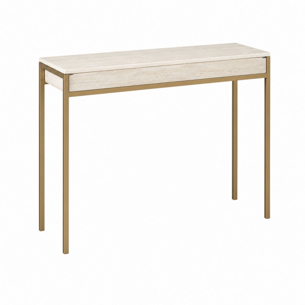 Konsolentisch mit Schublade Weiß Gold MDF Stahl rechteckig 100 x 35 x 76 cm