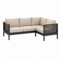 Garten Ecksofa 3-Sitzer Beige Aluminium Akazienholz Polyester L-Form 210 x 150 x 78 cm