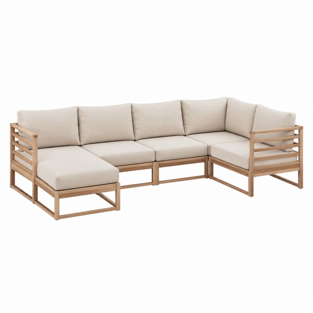 Gartenlounge Ecksofa Set Beige Akazienholz Polyester 290 x 220 x 75 cm