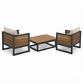 Gartenlounge Set 3-teilig Schwarz Braun aus pulverbeschichtetem Stahl Akazienholz mit beigen Polyesterkissen Sessel 68 x 75 x 70 cm Tisch 100 x 60 x 40 cm