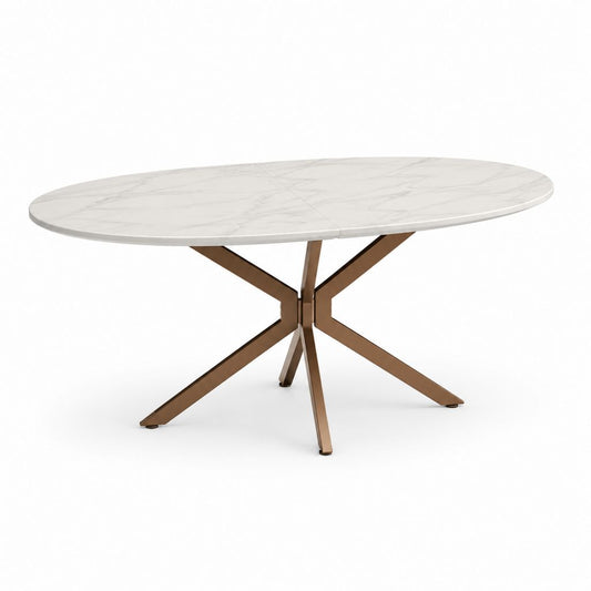 Esstisch Weiß Sinterstein pulverbeschichteter Stahl oval 180 x 100 x 75 cm