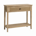 Konsolentisch mit Schublade Naturbraun Massivholz und Rattangeflecht 80 x 35 x 80 cm