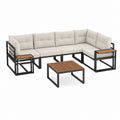 5-Sitzer Gartenlounge Set Beige mit Stahlrahmen und Akazienholz 280 x 210 x 75 cm