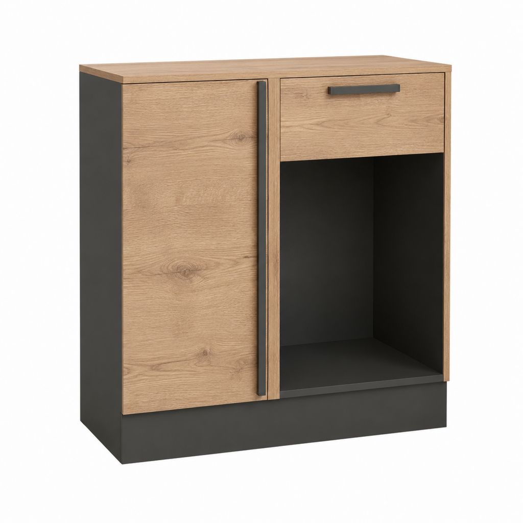 Küchenunterschrank für Einbaubackofen Eiche Dekor Anthrazit Spanplatte 100 x 60 x 90 cm