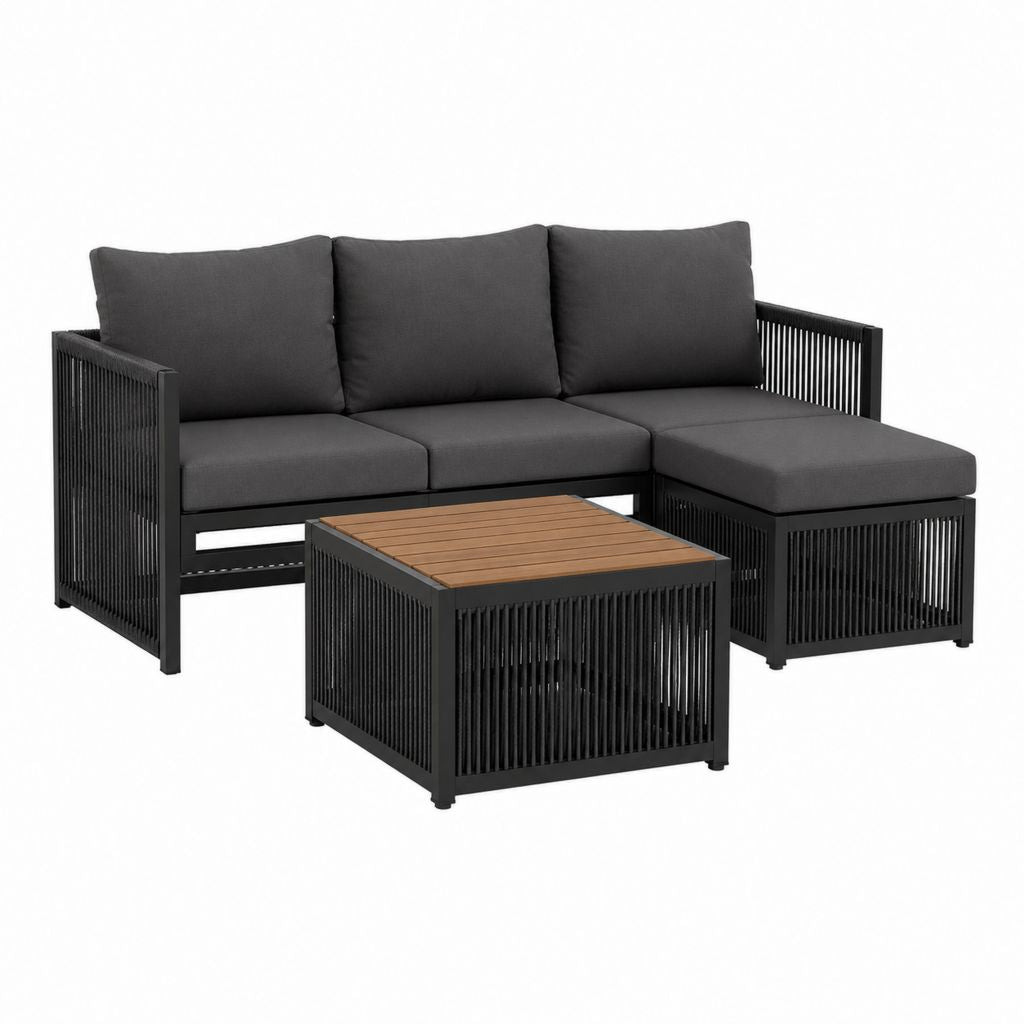 Gartenlounge-Set Anthrazit Stahl Polyester L-Form 200 x 135 x 75 cm