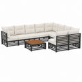 Gartenlounge Set U-Form Schwarz Aluminium mit cremefarbenen Polyesterkissen 310 x 235 x 70 cm